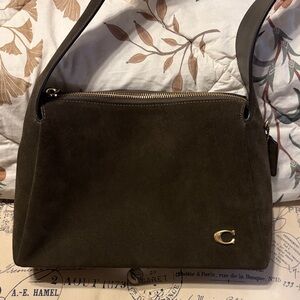 Coach Olive Suede Shoulder Bag with Gold Accent
